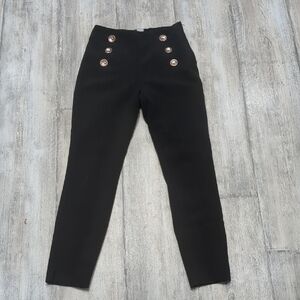 Women's H&M Button-front High-Waist Black Trouser Tapered Leg Pants